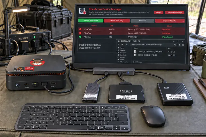 Illustrative portable forensic workspace in the field.