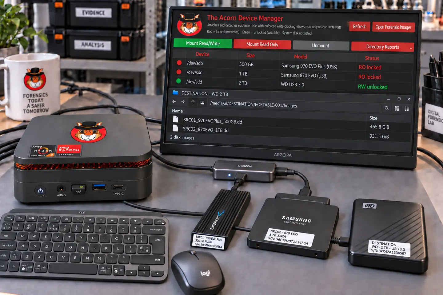 Illustrative Acorn workspace for private forensic labs