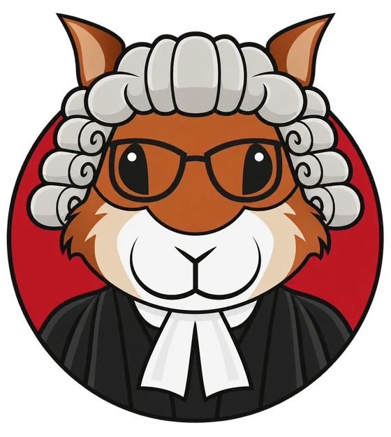 Sleuthy in a judicial wig, a legal-review illustration